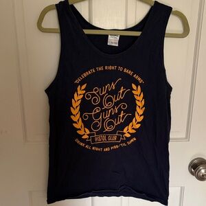 Navy muscle tee with ridiculous slogan